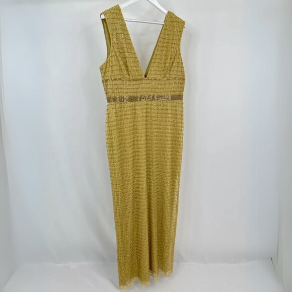 NEW $598 Mac Duggal 5625 Size 16 Gold Beaded V-Neck Column Long Maxi Gown‎ Dress - Picture 5 of 6